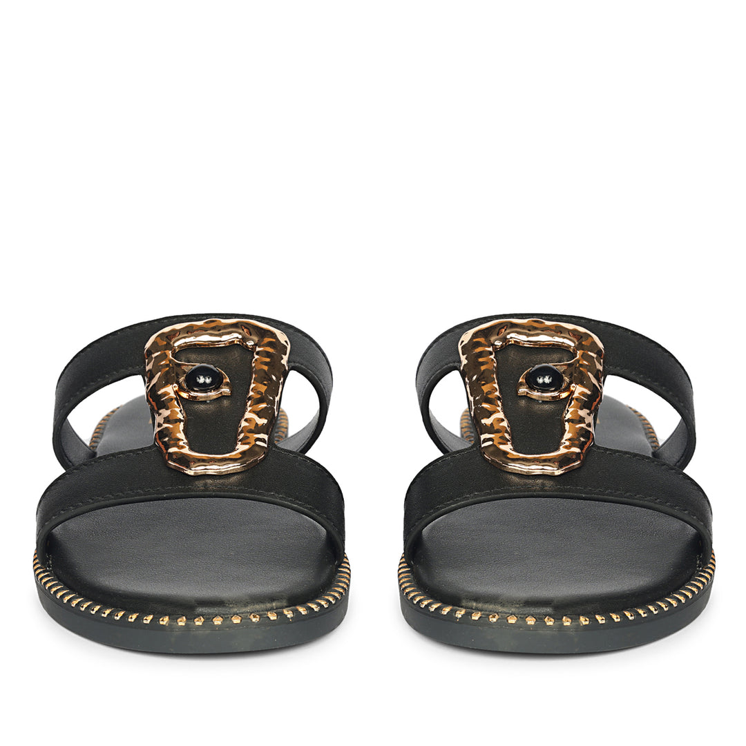 Catalina Black Leather Flat Sandals