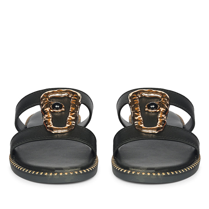 Catalina Black Leather Flat Sandals