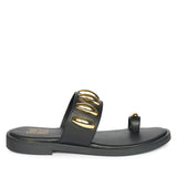 Maren Black Leather Flat Sandals
