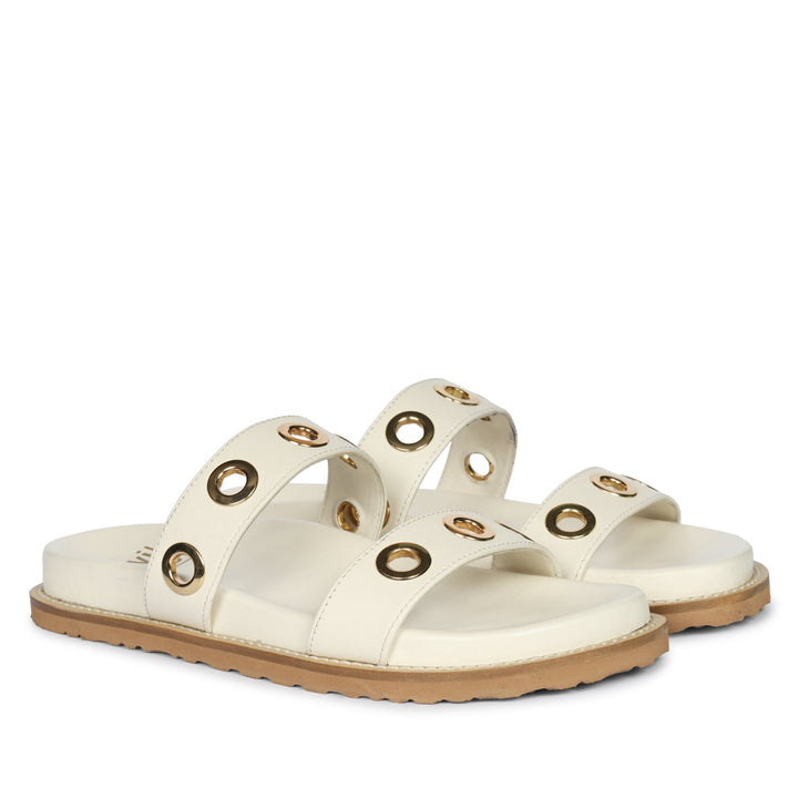 Davina Off White Leather Footbed Sandals