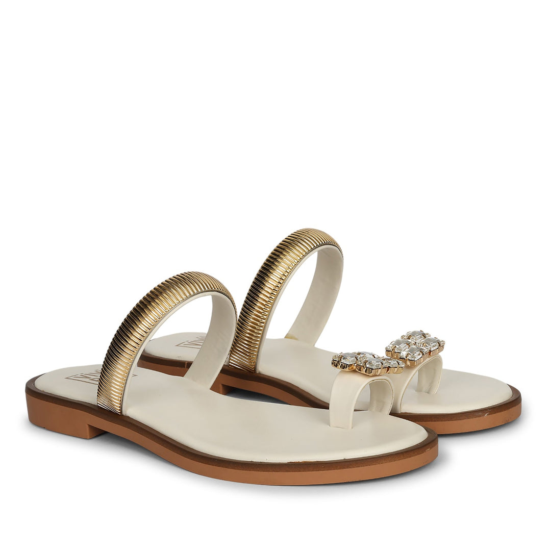 Stevie Off White Leather Flat Sandals