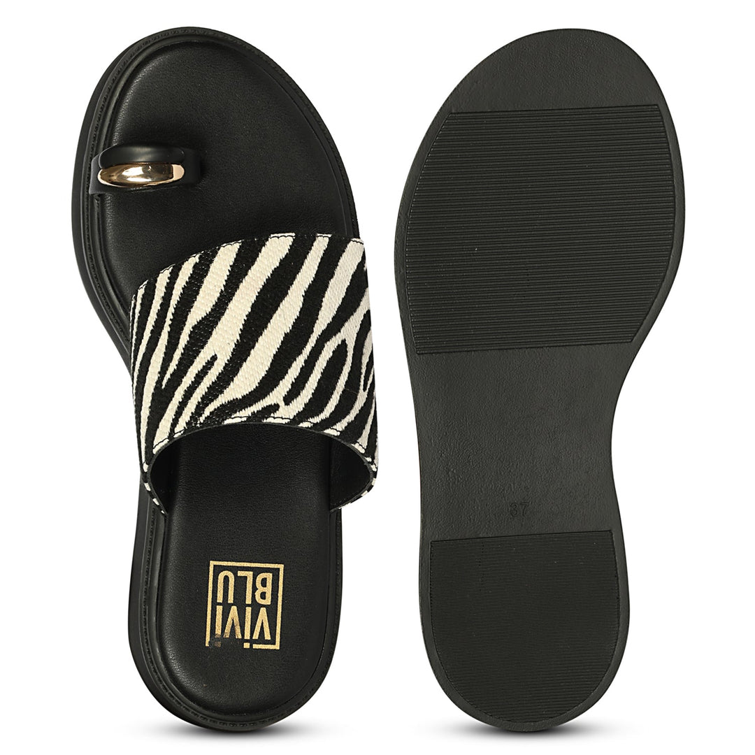 Madelyn Black White Zebra Leather Platform Sandals