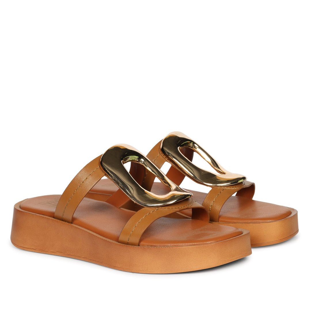 Avianna Tan Leather Platform Sandals