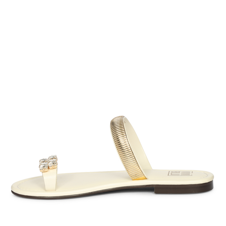 Stevie Off White Leather Flat Sandals