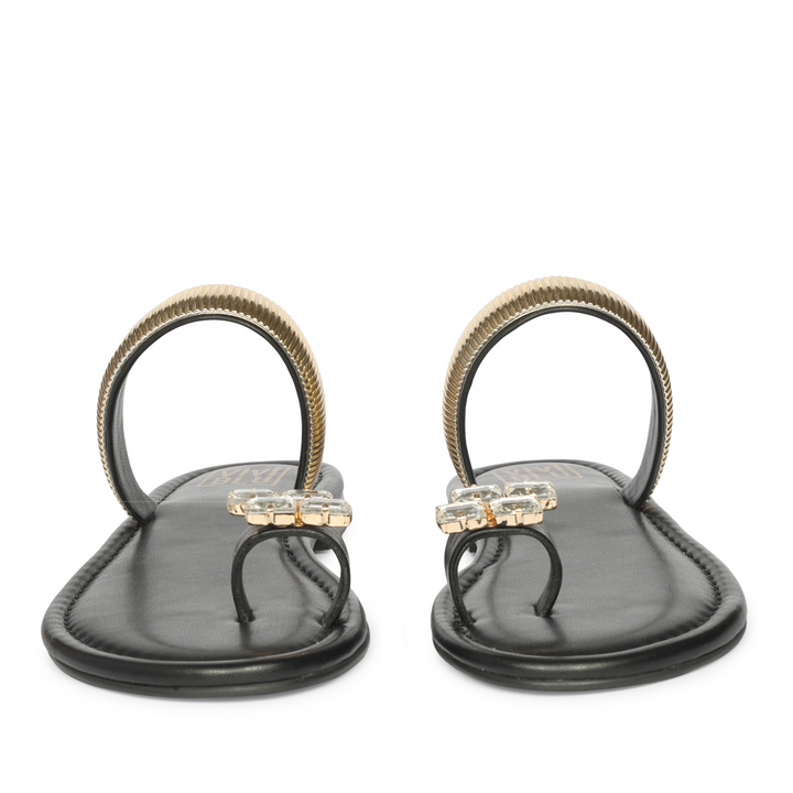Stevie Black Leather Flat Sandals