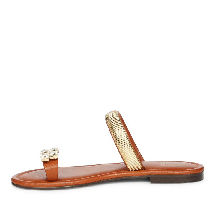 Stevie Tan Leather Flat Sandals