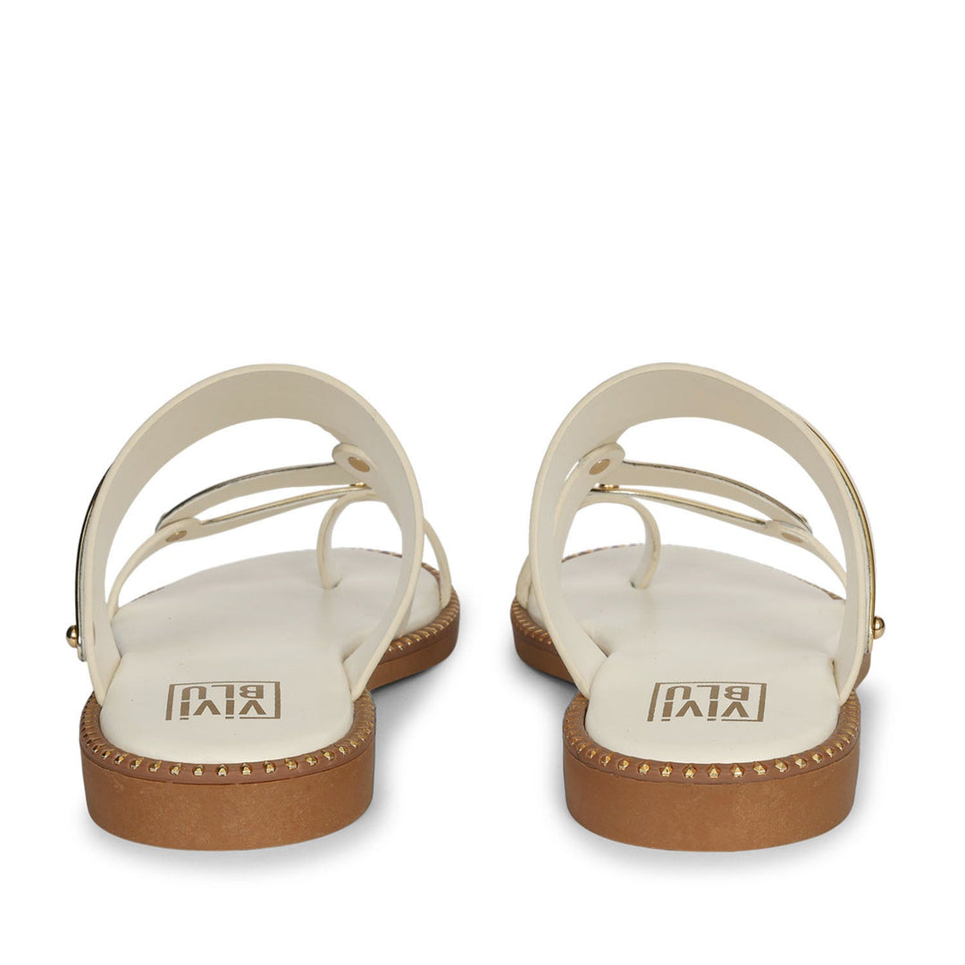 Layla Off White Leather Flat Sandals