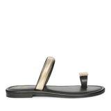 Stevie Black Leather Flat Sandals