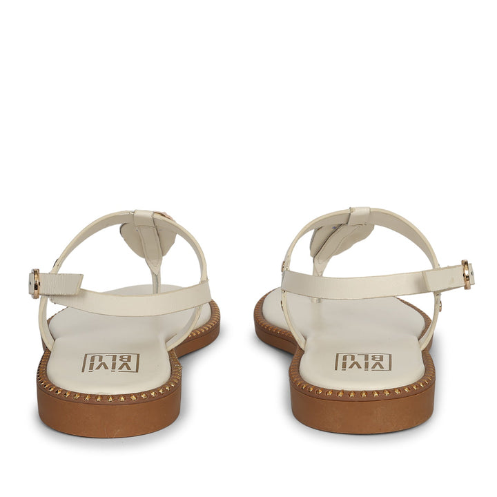 Alma Off White Leather Flat Sandals