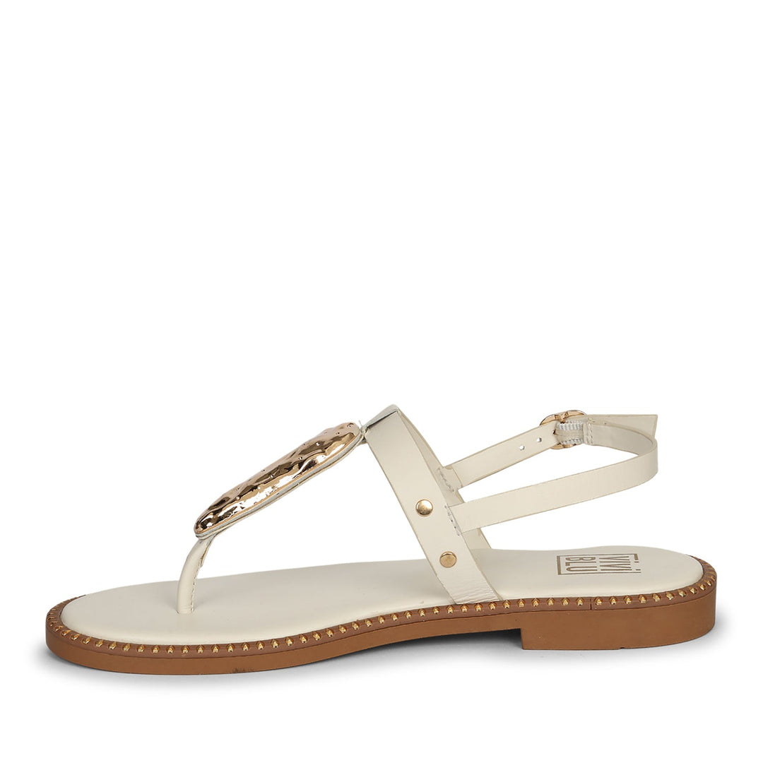Alma Off White Leather Flat Sandals