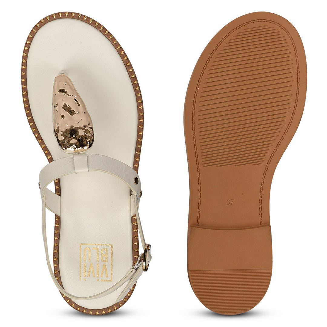 Alma Off White Leather Flat Sandals