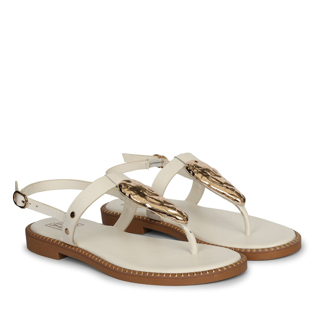 Alma Off White Leather Flat Sandals