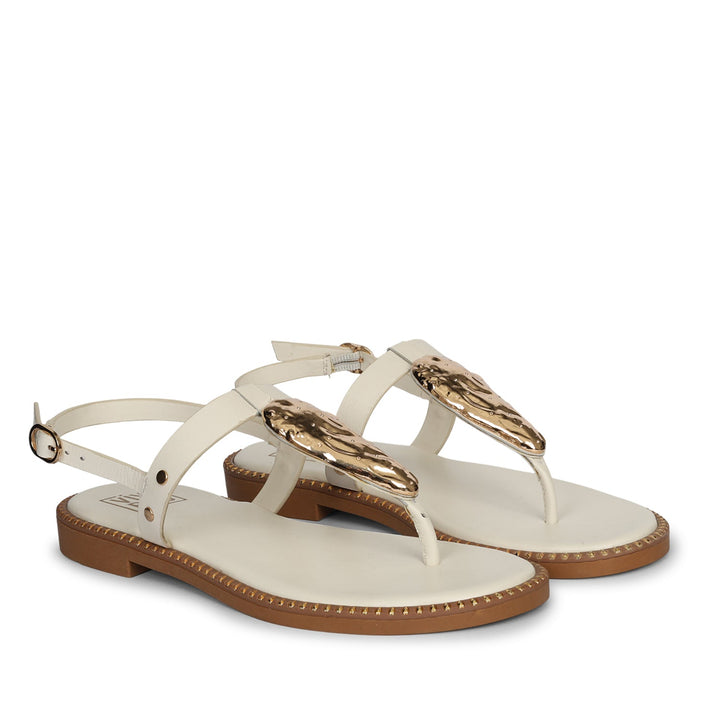 Alma Off White Leather Flat Sandals