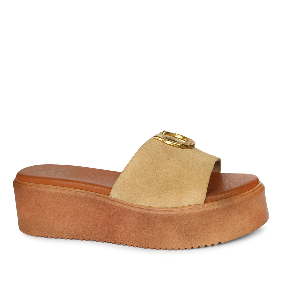 Nala Beige Leather Platform Sandals