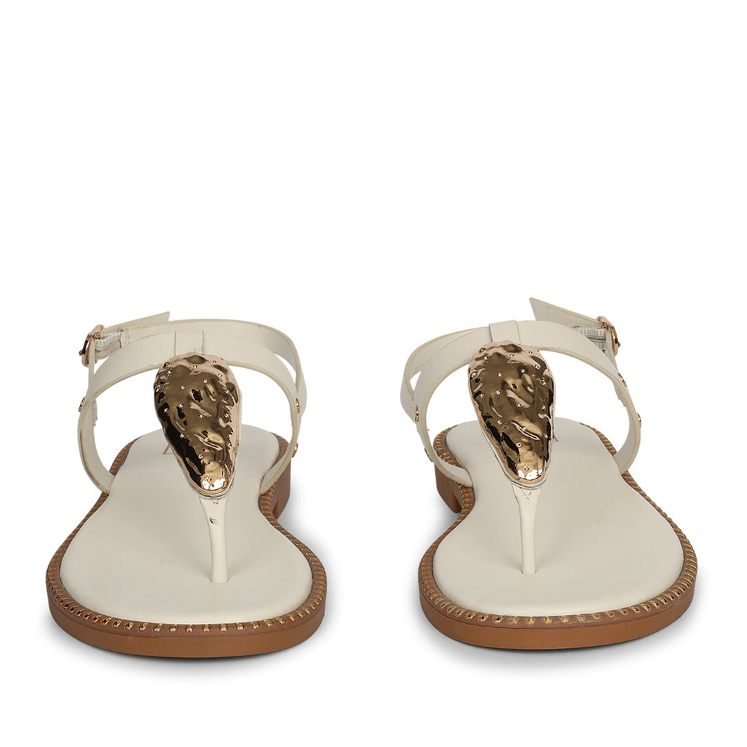 Alma Off White Leather Flat Sandals