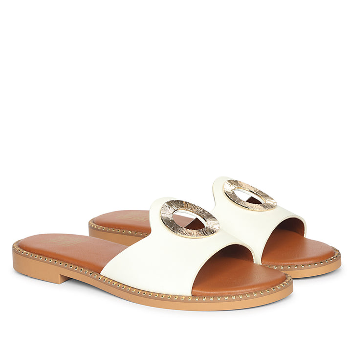 Freja White Leather Flat Sandals