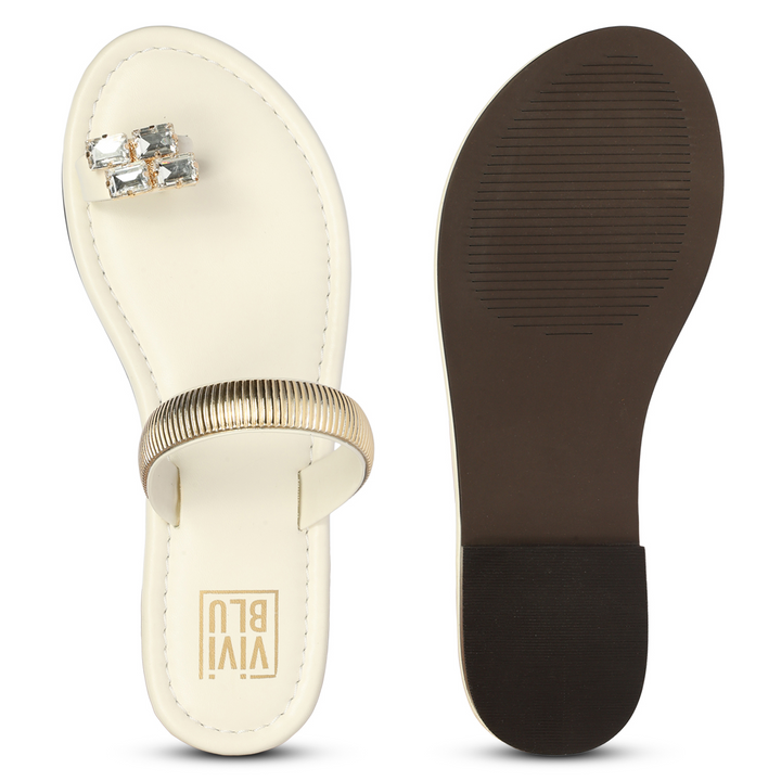 Stevie Off White Leather Flat Sandals