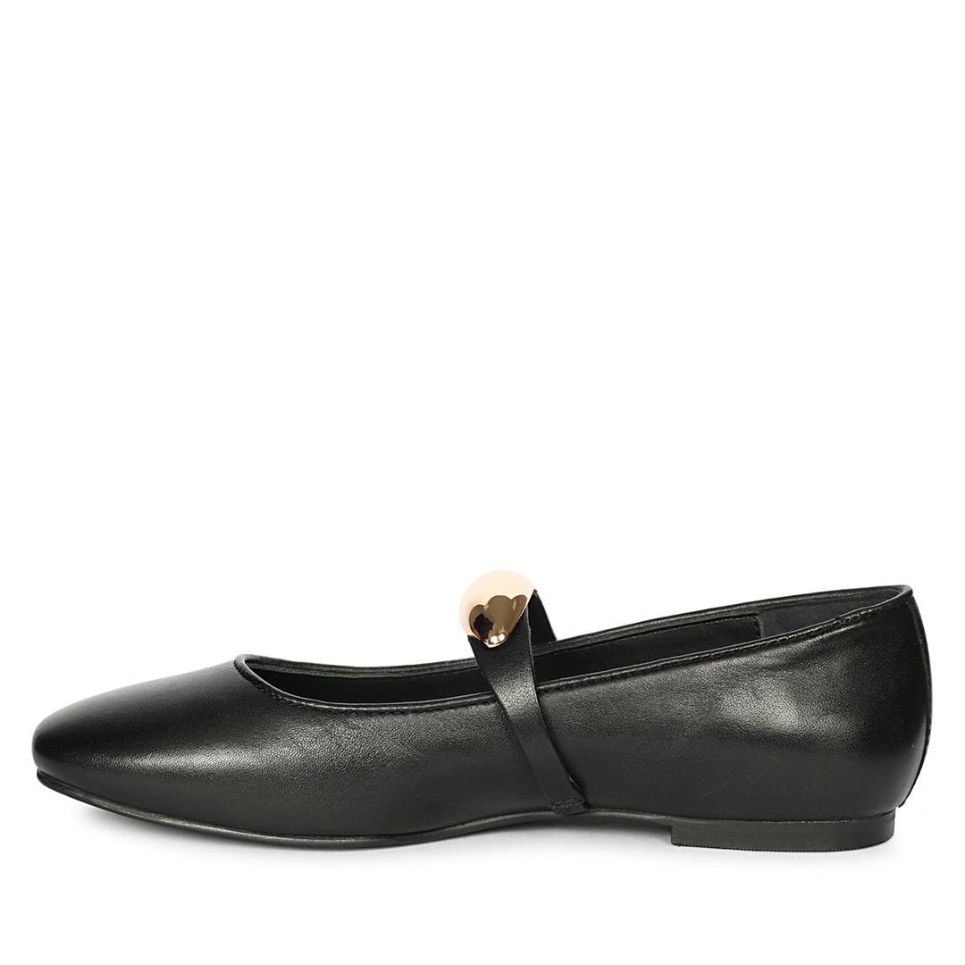 Marie Black Leather Ballerina