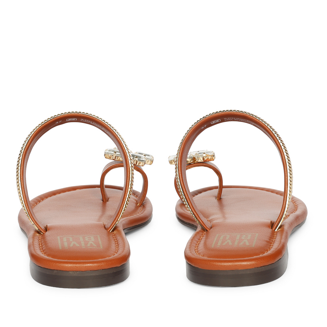 Stevie Tan Leather Flat Sandals