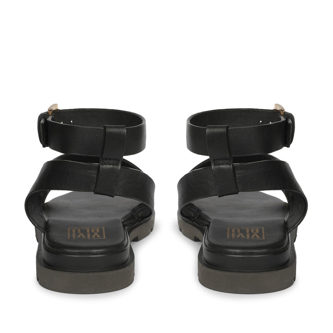 Brinley Black Leather Flat Sandals