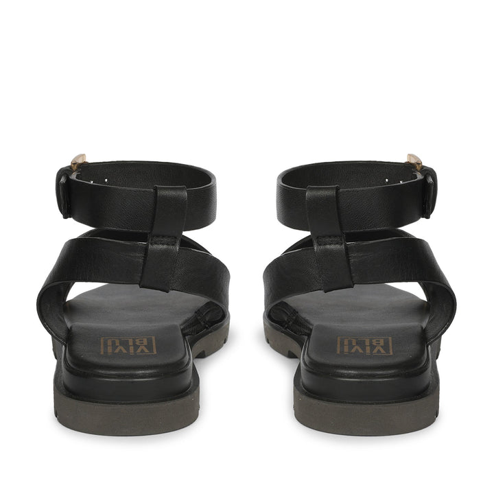 Brinley Black Leather Flat Sandals