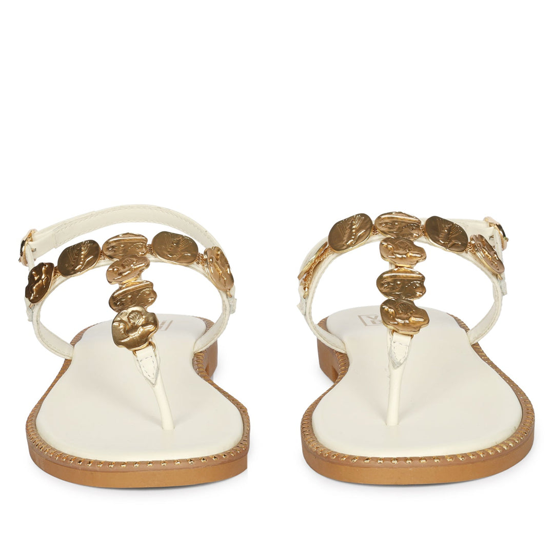 Averie Off White Leather Flat Sandals