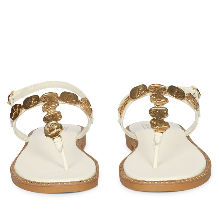 Averie Off White Leather Flat Sandals