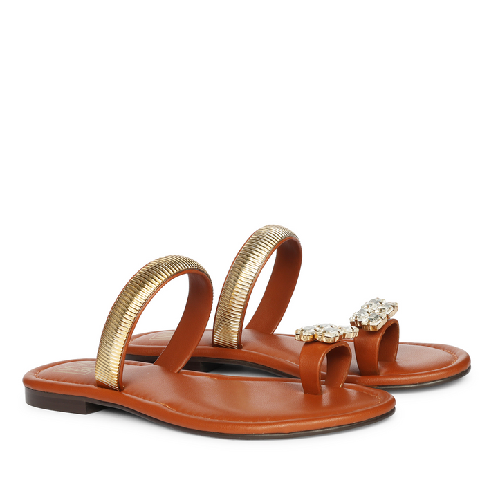 Stevie Tan Leather Flat Sandals