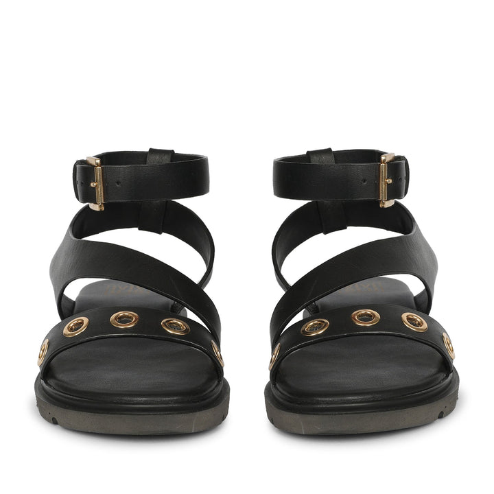 Brinley Black Leather Flat Sandals