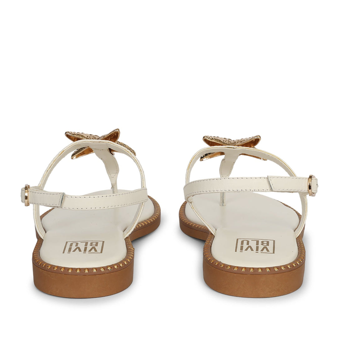 Melanie Off White Leather Flat Sandals