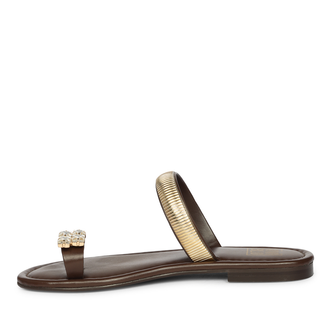 Stevie Brown Leather Flat Sandals