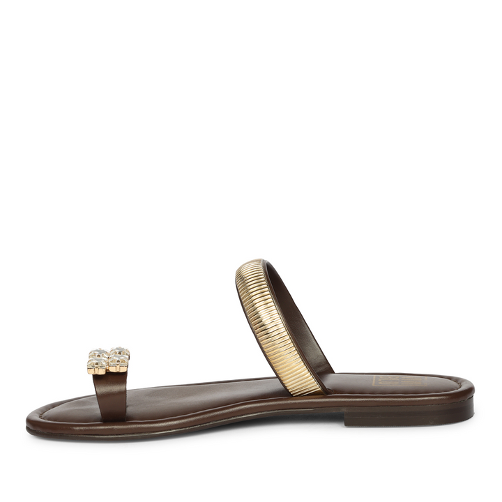 Stevie Brown Leather Flat Sandals