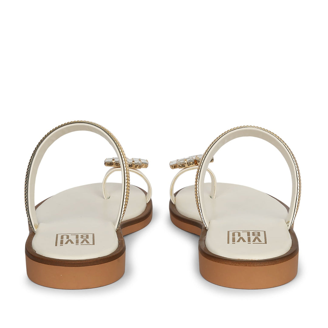 Stevie Off White Leather Flat Sandals