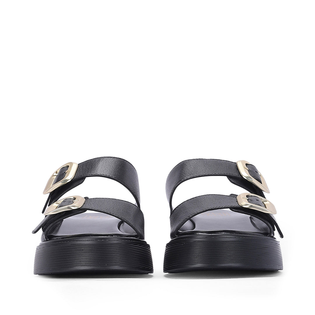 Fiorella Black Leather Platform Sandals