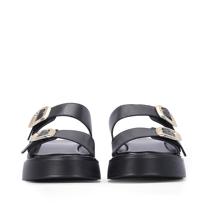 Fiorella Black Leather Platform Sandals