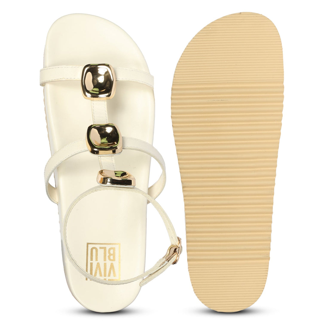 Ellie Off White Leather Footbed Sandals