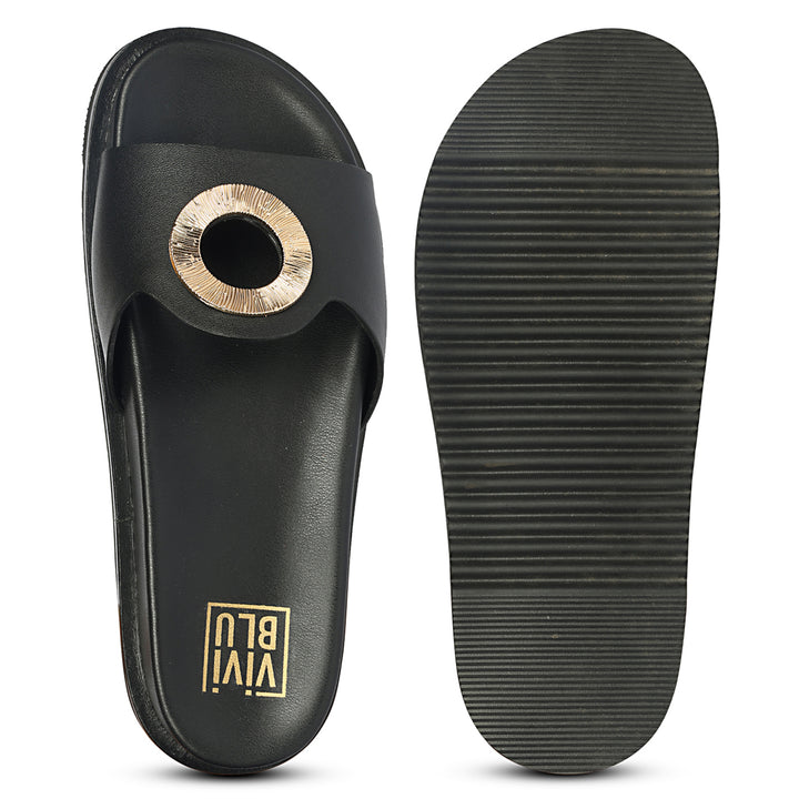 Tilda Black Leather Flat Sandals