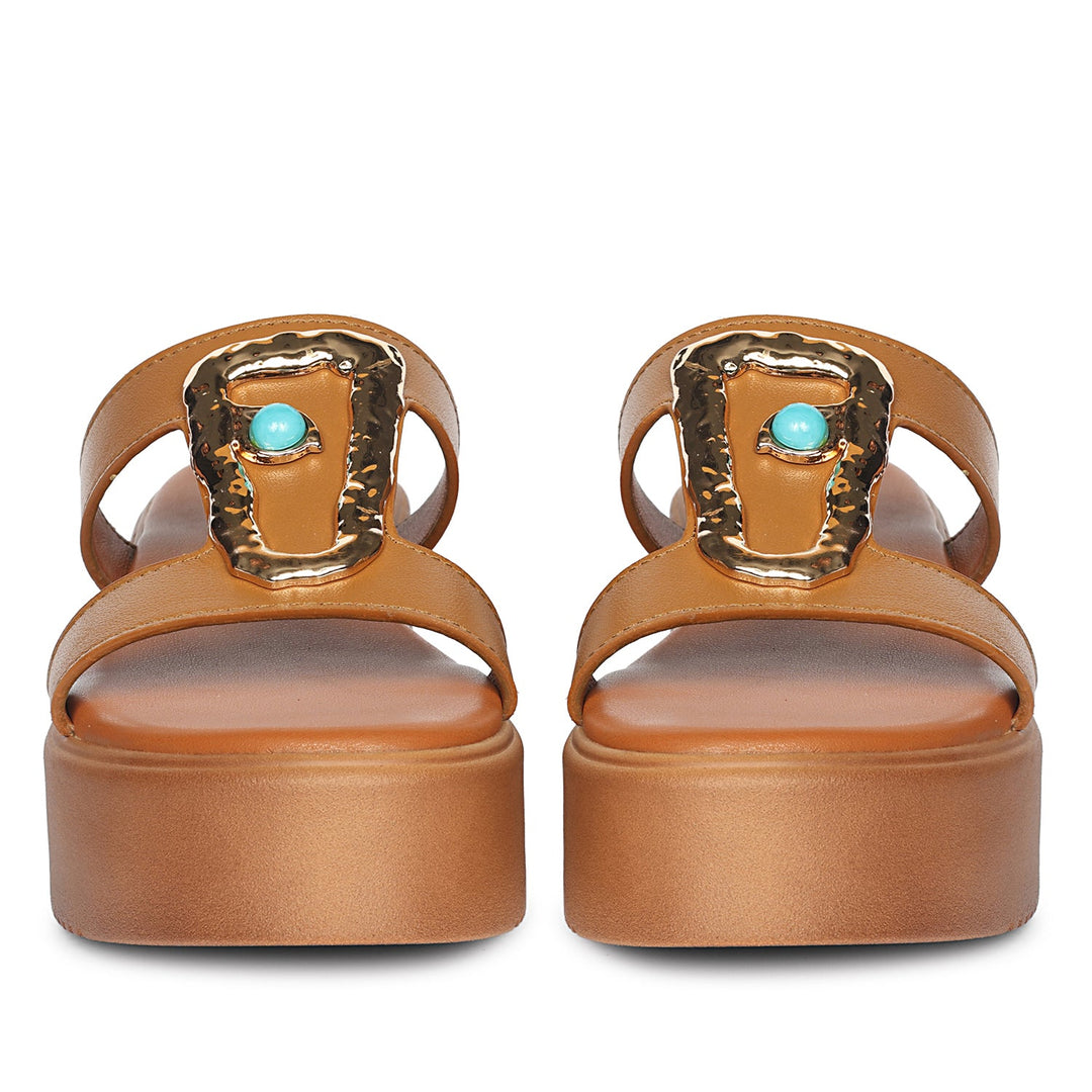 Freja Tan Leather Platform Sandals