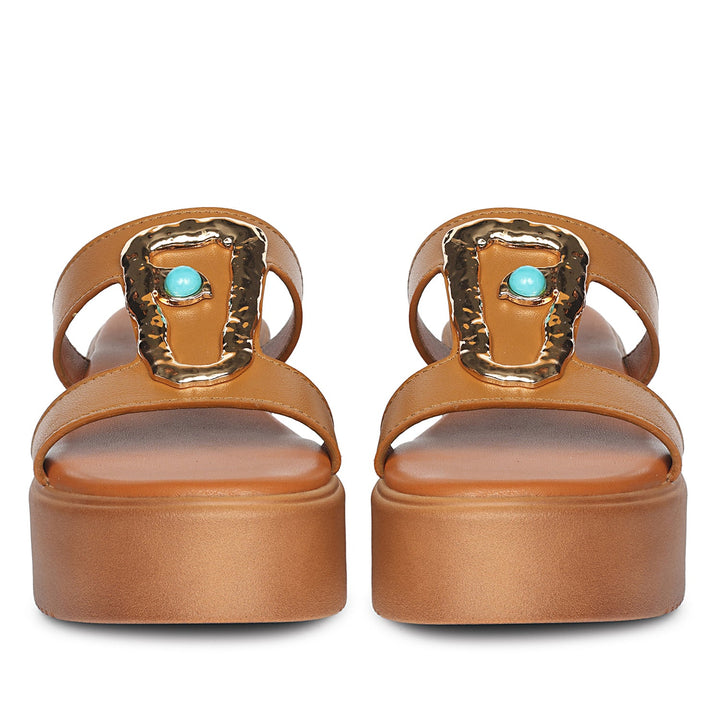 Freja Tan Leather Platform Sandals