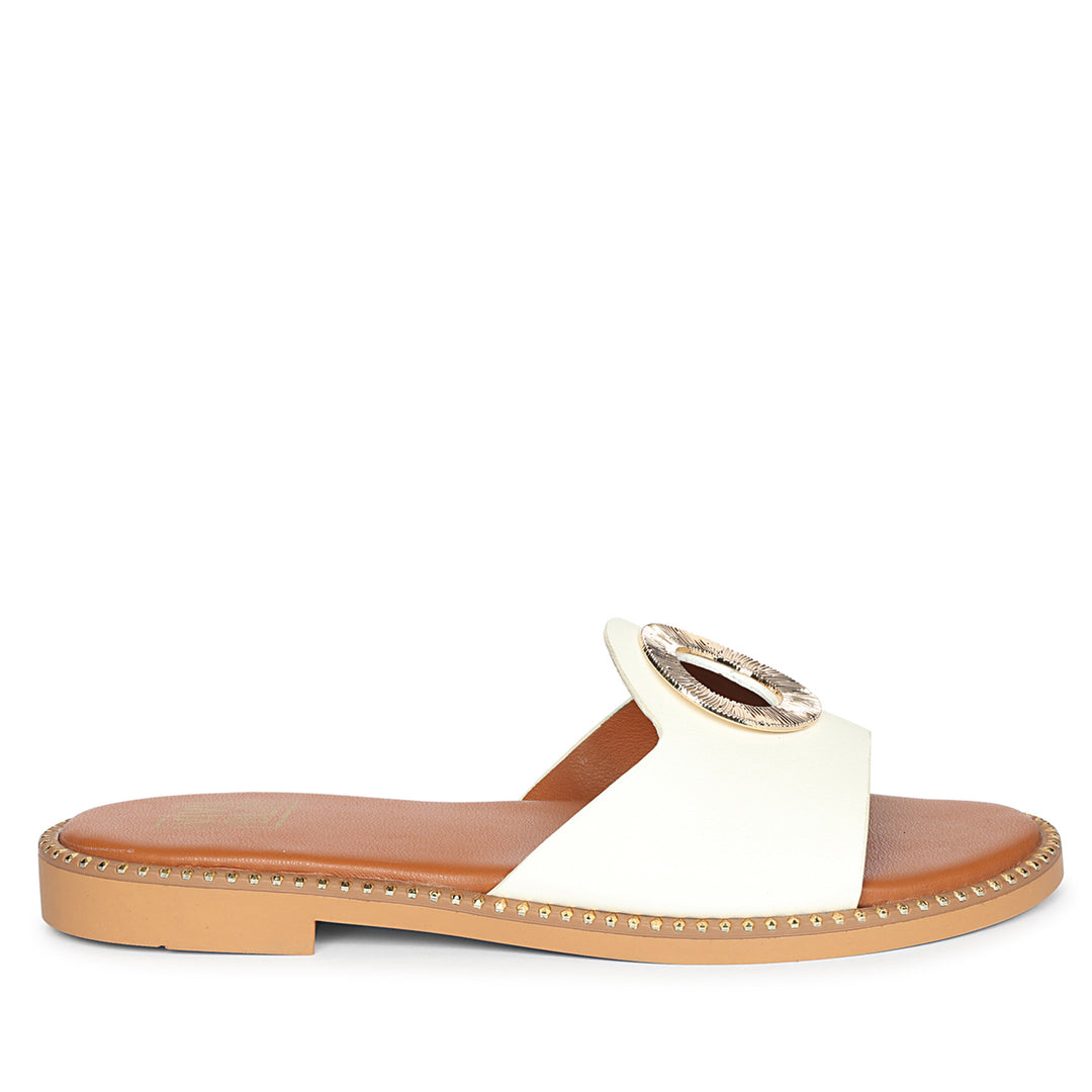 Freja White Leather Flat Sandals