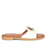Freja White Leather Flat Sandals