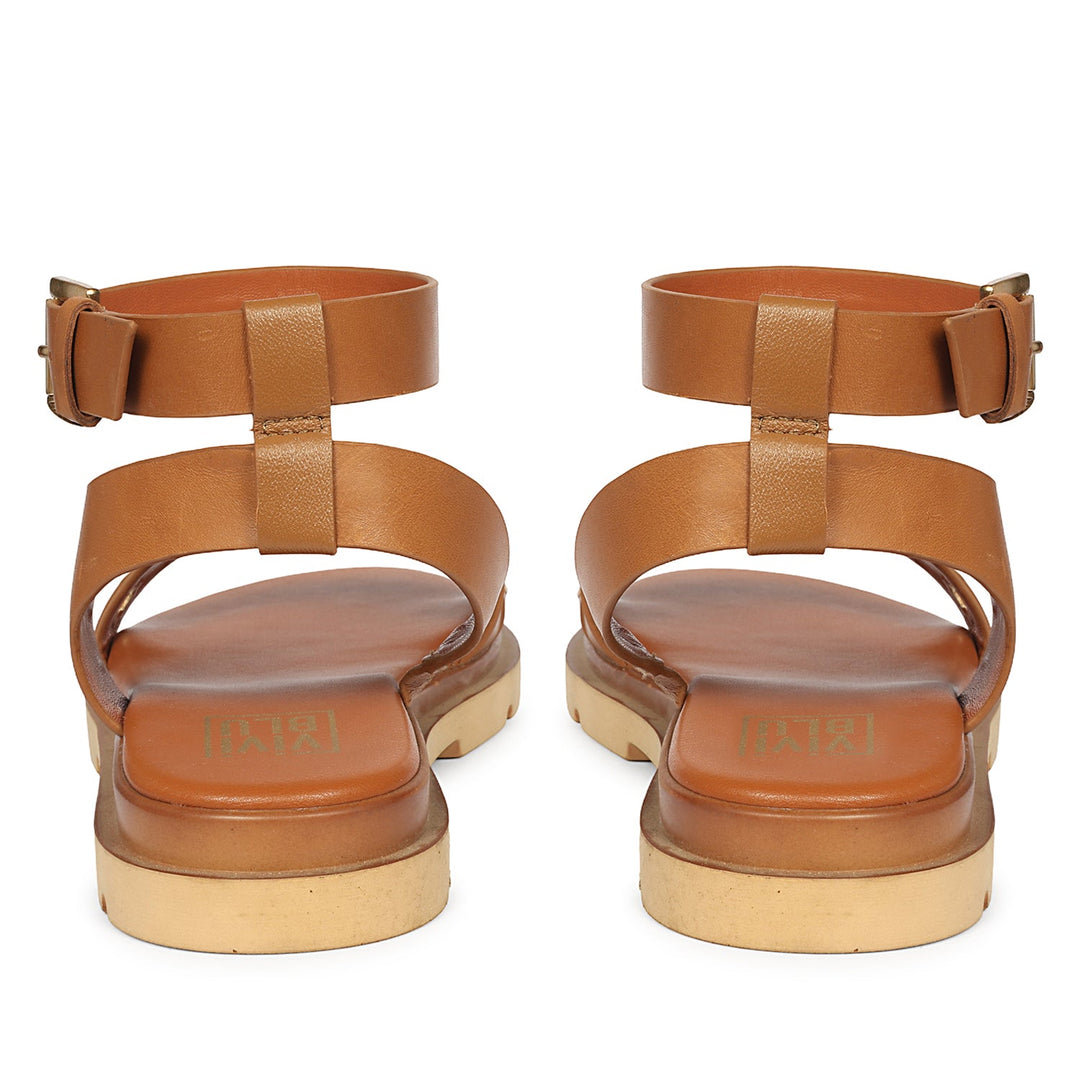 Brinley Tan Leather Flat Sandals