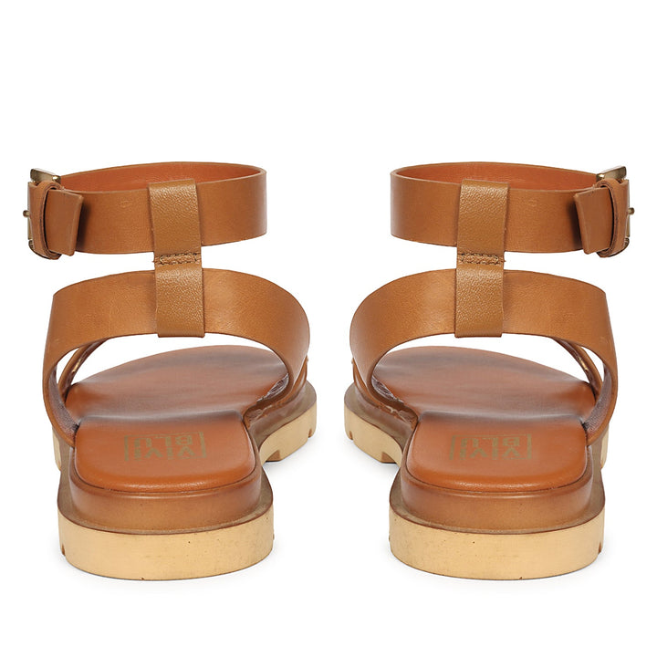 Brinley Tan Leather Flat Sandals