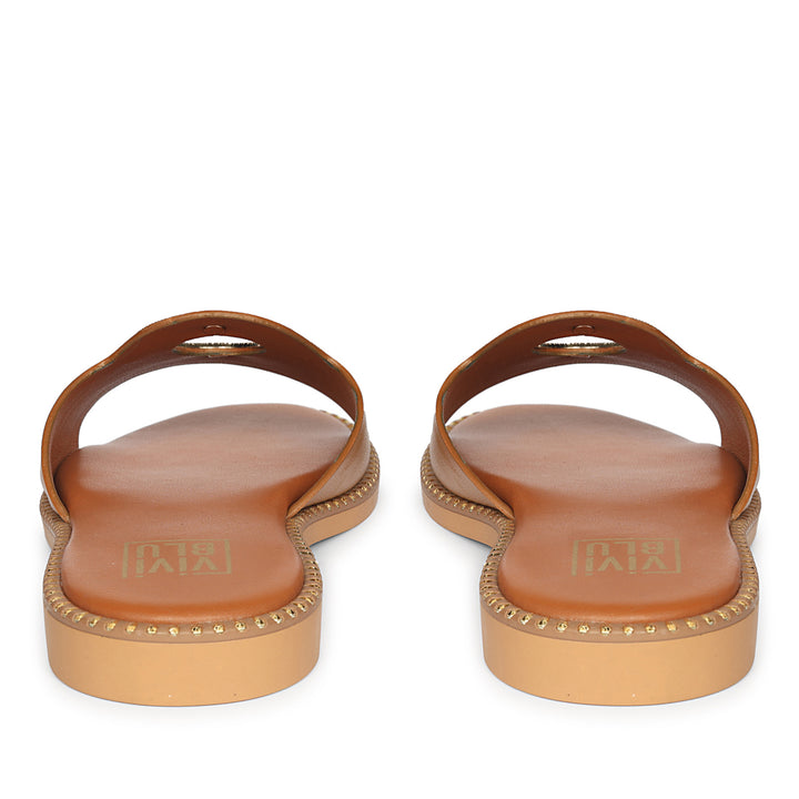 Freja Tan Leather Flat Sandals
