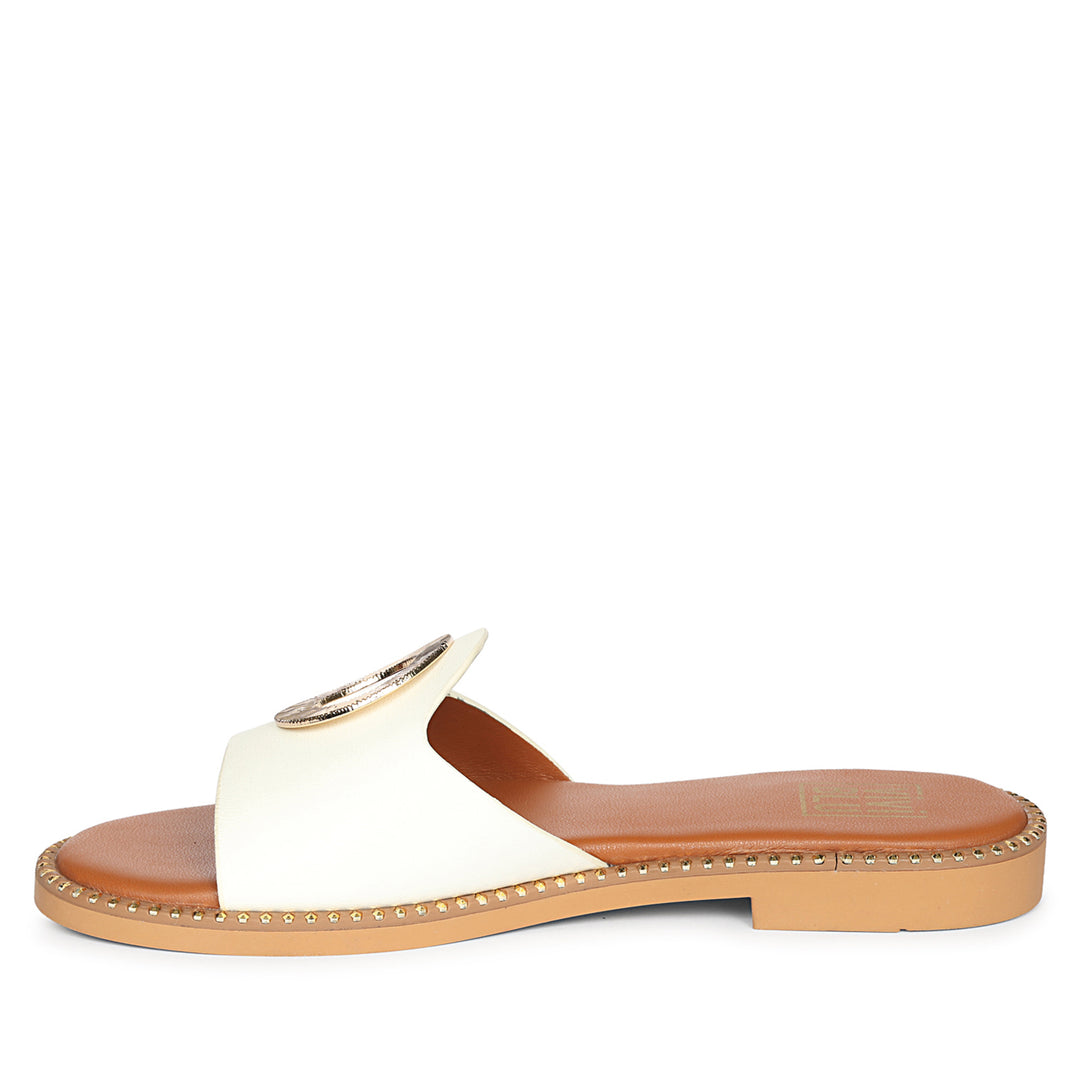 Freja White Leather Flat Sandals