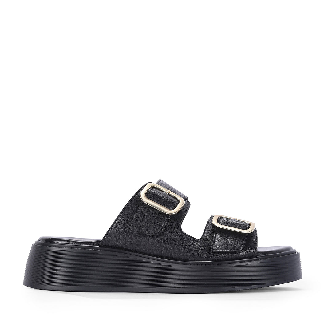 Fiorella Black Leather Platform Sandals