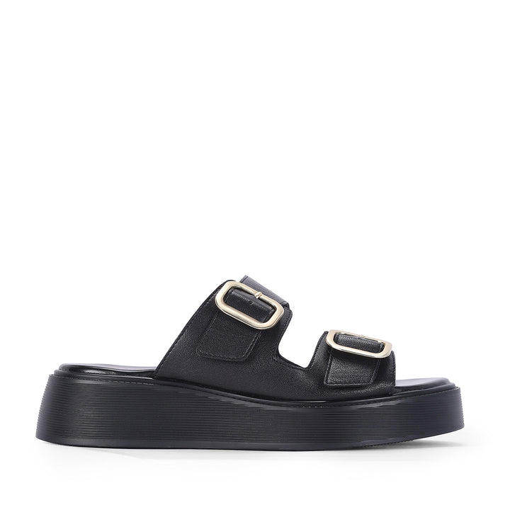 Fiorella Black Leather Platform Sandals