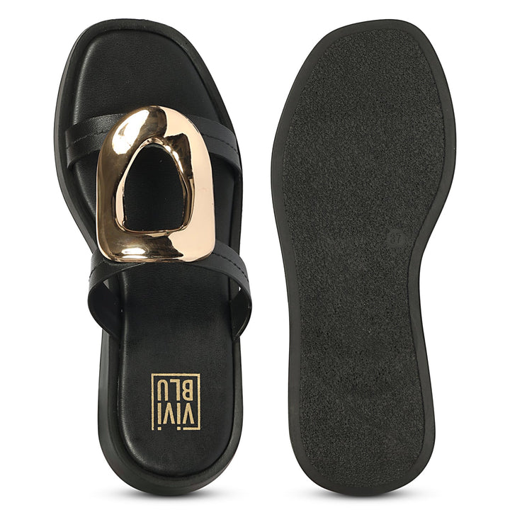 Avianna Black Leather Platform Sandals