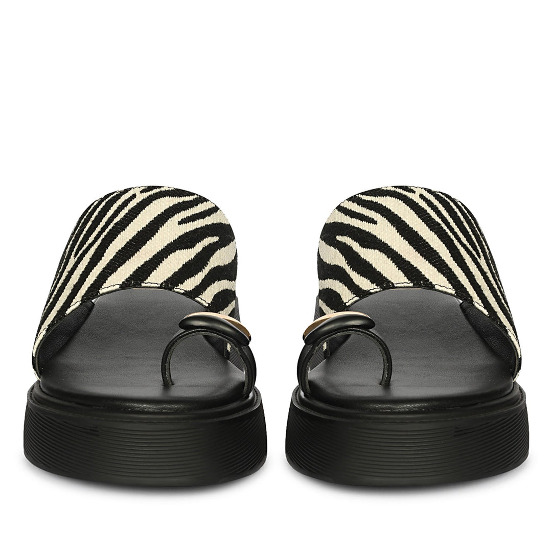 Madelyn Black White Zebra Leather Platform Sandals