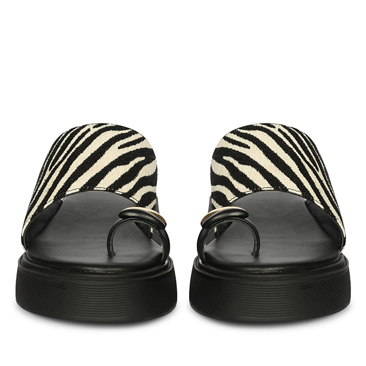 Madelyn Black White Zebra Leather Platform Sandals